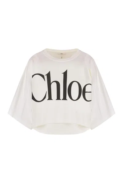 Chloé Logo Detail Cropped T-shirt In White