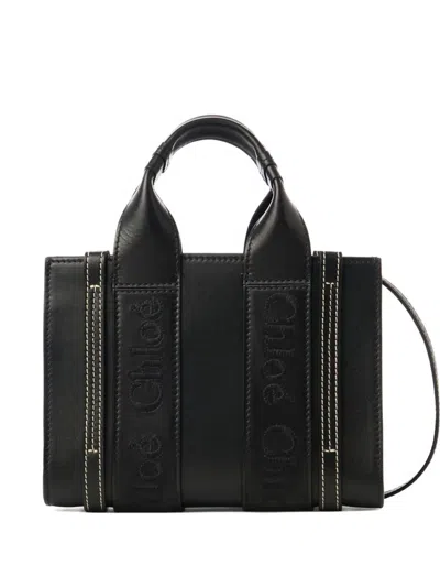 Chloé Logo-detail Leather Tote Bag In Black