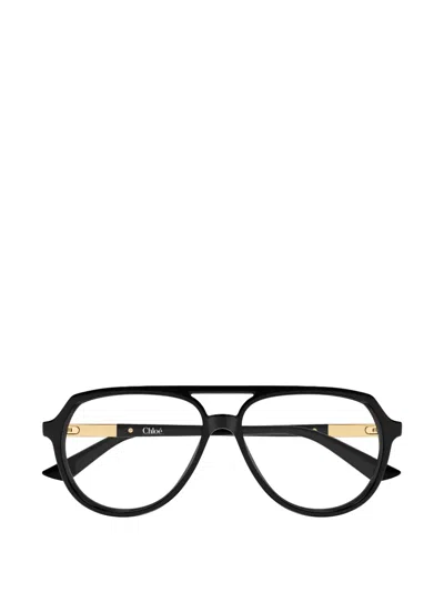 Chloé Logo-detail Pilot-frame Glasses In Black