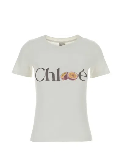Chloé Logo Baby Fit T Shirt Short Sleeves In White