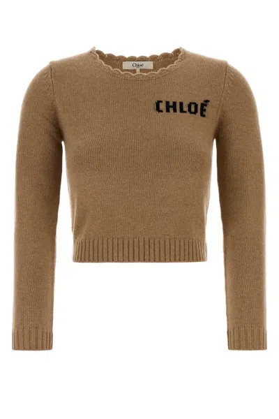 Chloé Logo Detailed Cropped Sweater In Brown