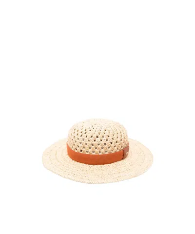 Chloé Logo-embellished Raffia Boater Hat In Nude