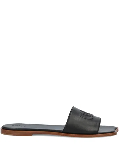 Chloé Logo-embellishment Flat Sandals In Black