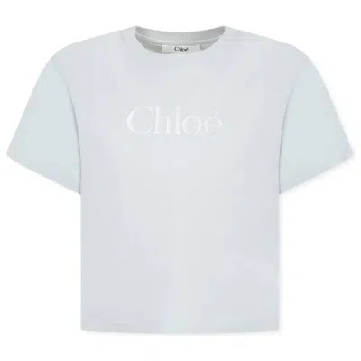 Chloé Chloe Logo Embossed Cotton T Shirt In Blue