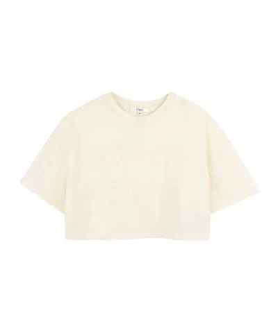 Chloé Kids' Logo-embossed Cropped T-shirt In White