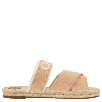 Chloé Chloe Logo Embossed Cross Strap Sandals In Brown