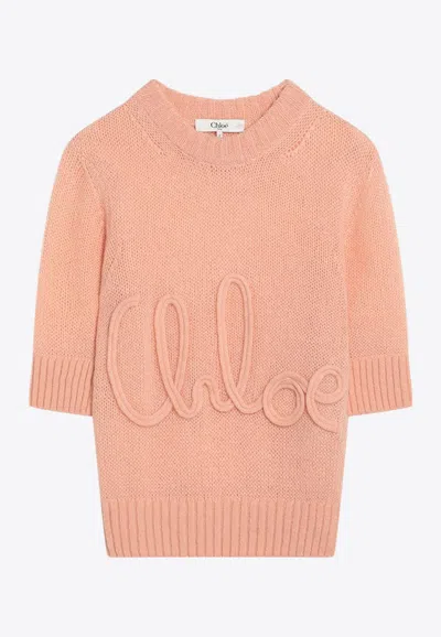 Chloé Logo Embroidered Alpaca Wool Knit Top