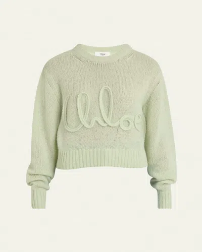 Chloé Logo Embroidered Alpaca Wool Sweater In Green