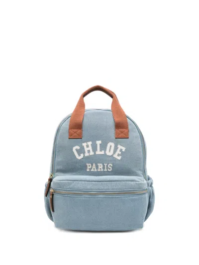 Chloé Kids' Logo-embroidered Backpack In Blue