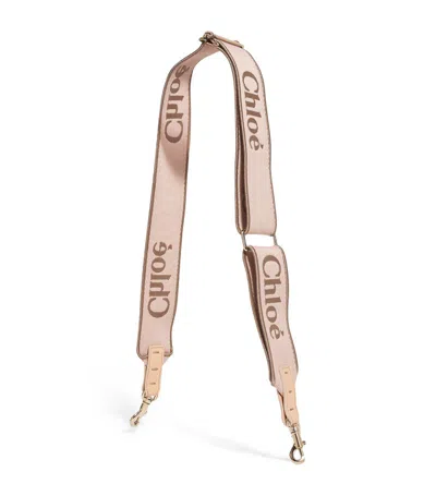 Chloé Logo-embroidered Bag Strap In Beige