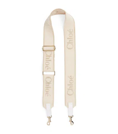 Chloé Logo-embroidered Bag Strap In Neutrals