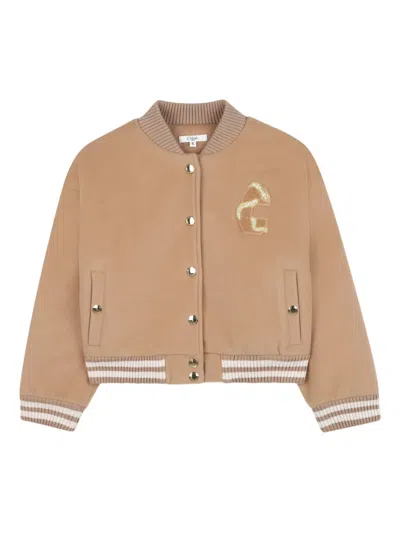 Chloé Kids' Logo-embroidered Bomber Jacket In Brown