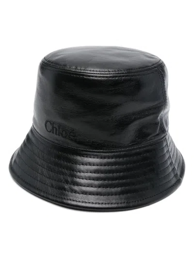 Chloé Chloe Leather Bucket Hat Women In Black