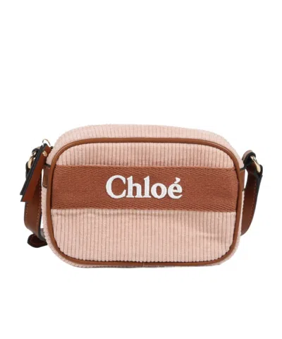 Chloé Logo-embroidered Corduroy Shoulder Bag In Brown