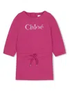 Chloé Logo-embroidered Cotton Dress In Pink