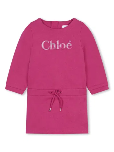 Chloé Kids' Logo-embroidered Cotton Dress In Pink