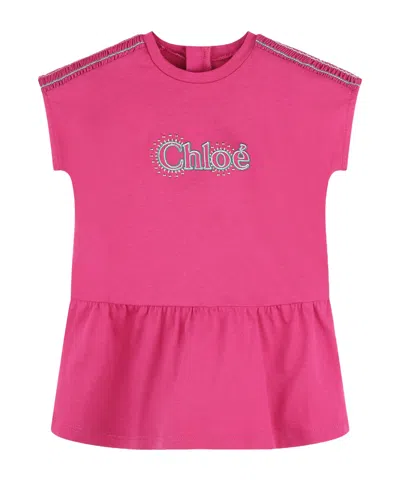 Chloé Logo-embroidered Cotton Dress In Pink
