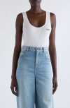 Chloé Logo Embroidered Cotton Rib Tank In White