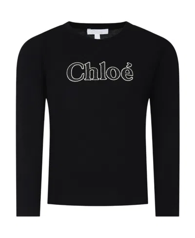 Chloé Logo-embroidered Cotton T-shirt In Black