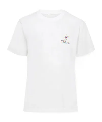 Chloé Logo-embroidered Cotton T-shirt In White