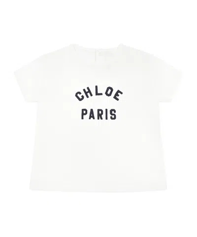 Chloé Kids' Logo-embroidered Cotton T-shirt In White