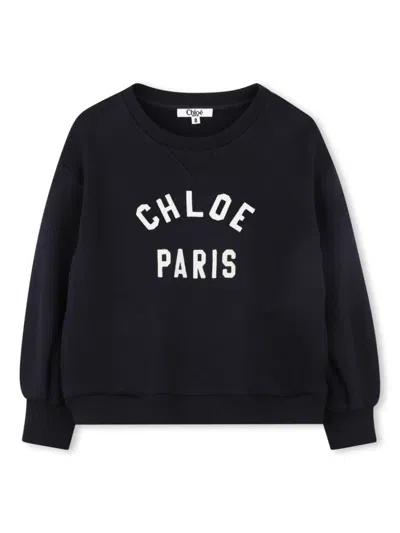 CHLOÉ LOGO-EMBROIDERED CREW NECK JERSEY FLEECE SWEATSHIRT