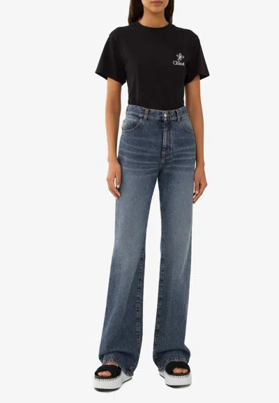 Chloé Logo-embroidered Crewneck T-shirt In Black