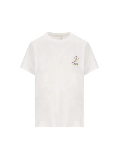 Chloé Logo Embroidered Crewneck T In White
