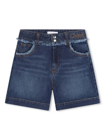 CHLOÉ LOGO-EMBROIDERED DENIM SHORTS