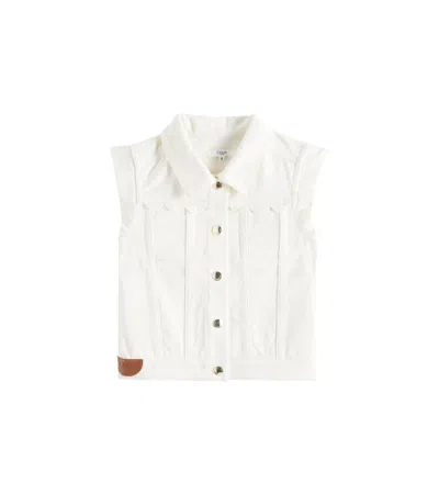 Chloé Kids' Logo Embroidered Denim Vest In White