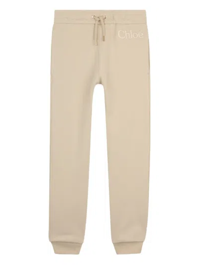 Chloé Kids' Logo-embroidered Drawstring Trousers In Brown