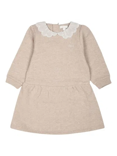 Chloé Babies' Logo-embroidered Dress In Neutrals
