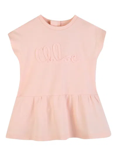 Chloé Babies' Logo-embroidered Dress In Pink