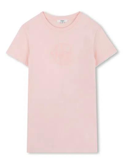 Chloé Kids' Logo-embroidered Dress In Pink