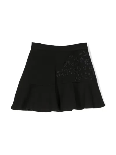 Chloé Kids' Logo-embroidered Flared Skirt In Black