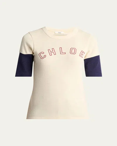 Chloé Logo Embroidered Heavy Cotton Wool T-shirt