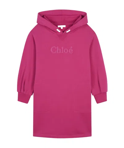 Chloé Kids' Logo-embroidered Hooded Dress In Pink