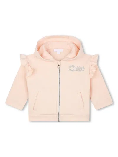 Chloé Babies' Logo-embroidered Hooded Jacket In Pink