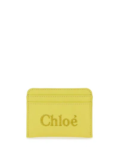 CHLOÉ LOGO-EMBROIDERED LEATHER CARD HOLDER