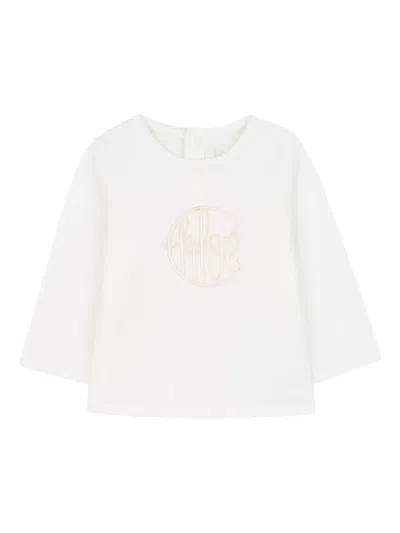 Chloé Babies' Logo-embroidered Long-sleeve Top In White