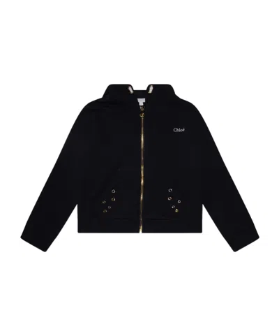 Chloé Logo-embroidered Organic Cotton Hoodie In Black