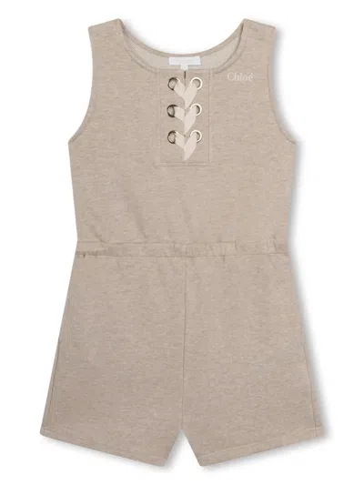 Chloé Kids' Logo-embroidered Organic Cotton Playsuit In Neutrals