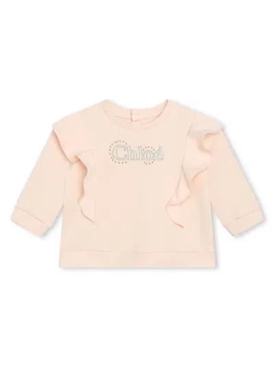 Chloé Babies' Logo-embroidered Organic Cotton Sweatshirt In Pink