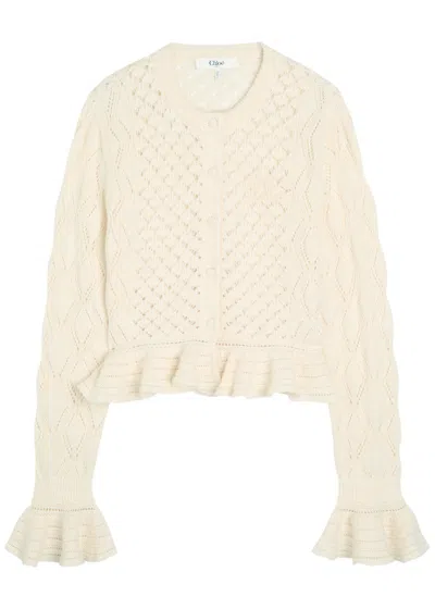 Chloé Chloe Logo-embroidered Pointelle-knit Cardigan