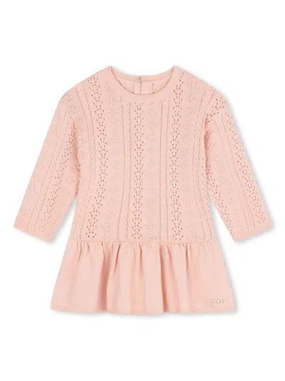 Chloé Kids' Logo-embroidered Pointelle-knit Minidress In Pink