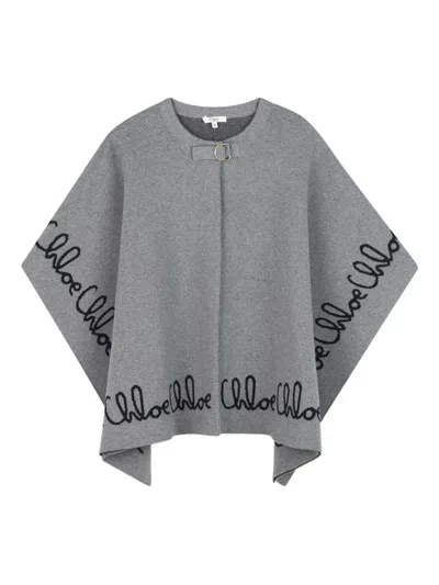 Chloé Logo-embroidered Poncho In Gray