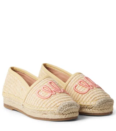 Chloé Chloe Kids Logo Embroidered Raffia Espadrilles In Neutral