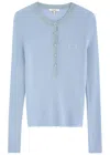 Chloé Chloe Logo-embroidered Ribbed Wool Top In Blue Light
