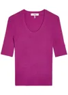 Chloé Chloe Logo-embroidered Ribbed Wool Top In Pink