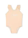 Chloé Logo-embroidered Ruffled Swimsuit In Neutrals